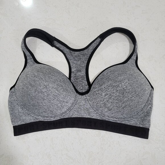 BodyForm Sports Bra Women’s Gray Black Cut Out Racer-back Size 38C - Picture 1 of 5
